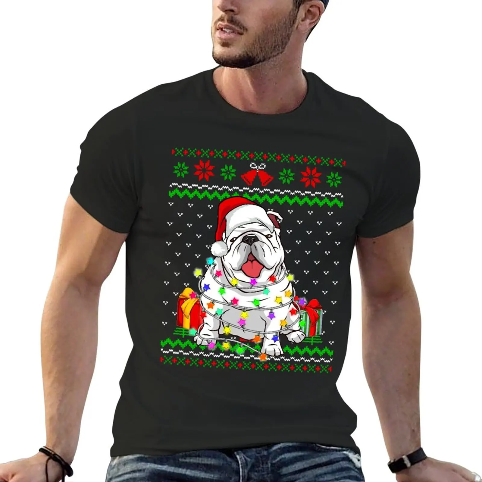 

Ugly Sweater Christmas Lights English Bulldog Dog Lover T-Shirt hippie clothes shirts graphic tees fitted t shirts for men