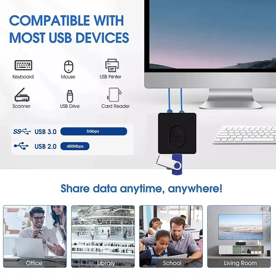 Commutateur USB 3.0 2 En 1 – Partage D'imprimante, Clavier, Souris Entre 2 Ordinateurs, 5 Gbps