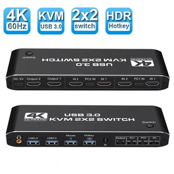 2x2 KVM Switch 4K 60Hz Dual Monitor KVM Extended Display USB KVM Switcher 2 in 2 out for 2 Computers Share 2 Monitors 1