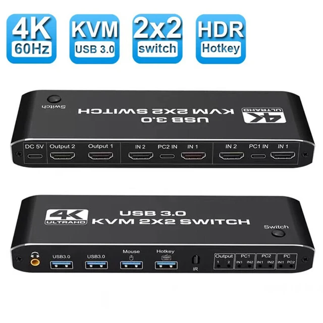 2x2 KVM Switch 4K 60Hz Dual Monitor KVM Extended Display USB KVM Switcher 2 in 2 out for 2 Computers Share 2 Monitors 1