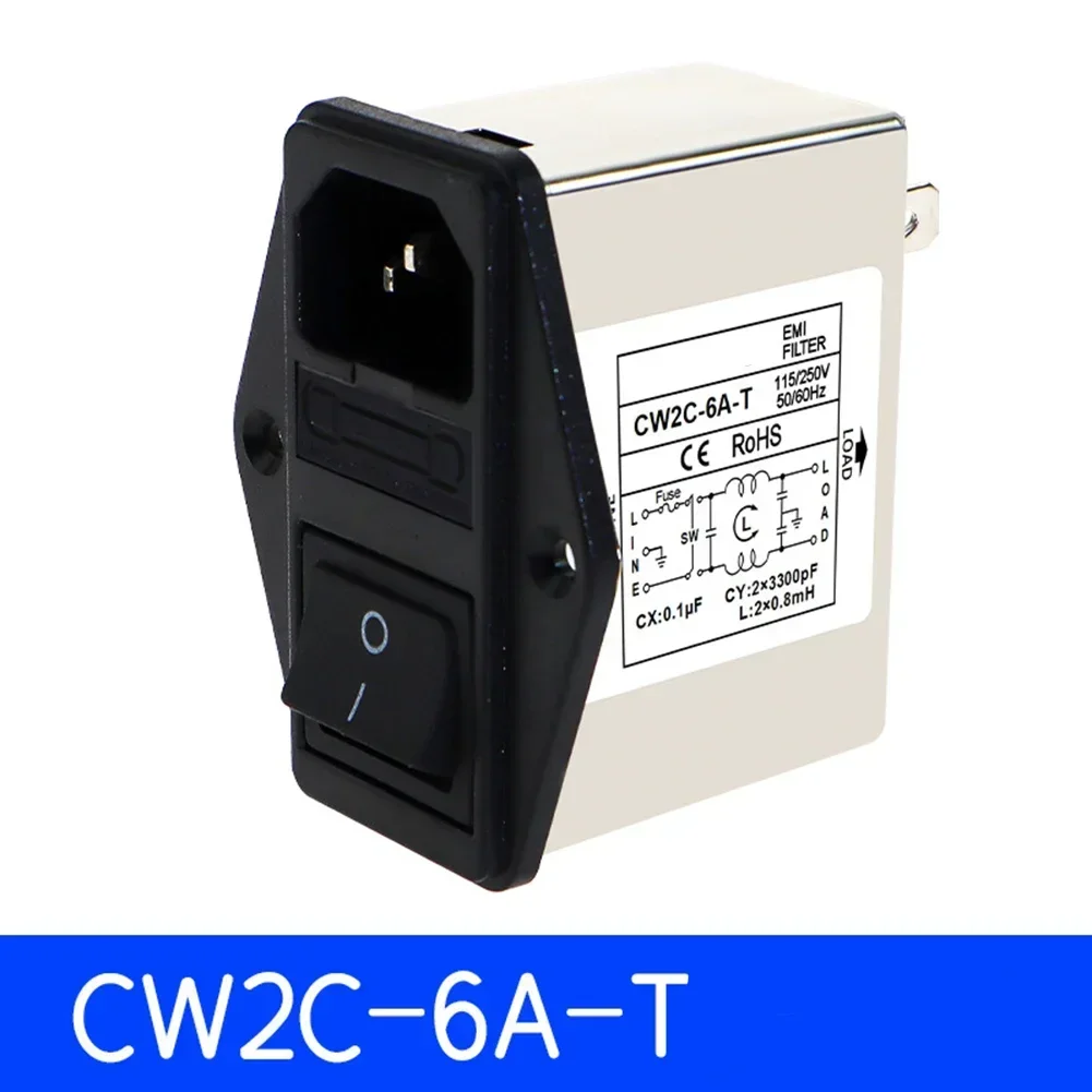 Power Filter IEC Socket Type Metal Power Filter With Light Safety Switch For Equipment 3A 6A 10A Black