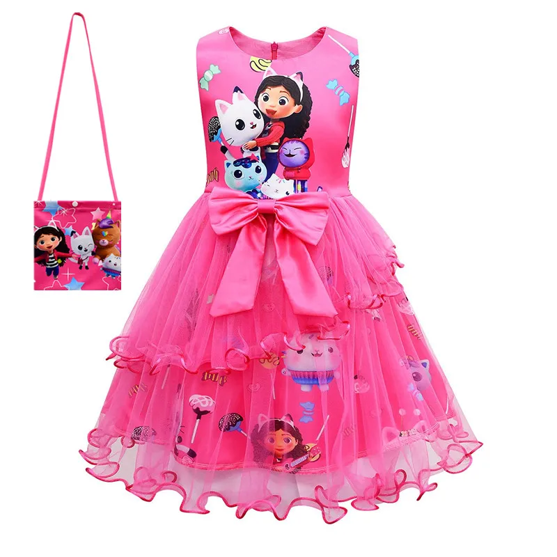 Summer Girls Dress Short Sleeve gabby's D-dollhouse Princess Gabby Cat Mesh Tutu Skirt Children's Birthday Party Cosplay Costume