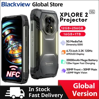 New Blackview XPLORE 2 Projector 5G AI Rugged Phone 6.73” 3.2K AMOLED Display MediaTek Dimensity 8300 20000mAh 120W Charger