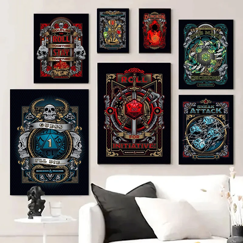 Classic Board Gioco Di Ruolo D & D Card Slogan Collection Poster Canvas Painting Wall Art Prints Picture For Room Home Decor