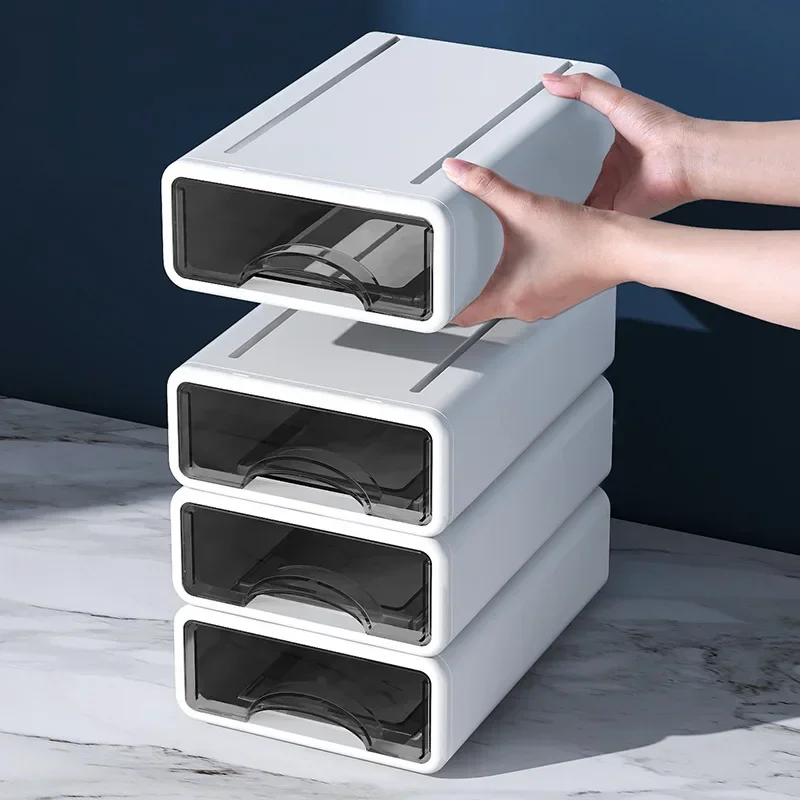 Plastic Box Desktop Organizer Drawer Makeup Storage Box Stackable Jewelry Container Large Mask Office Storage Medicine Dustproof 1