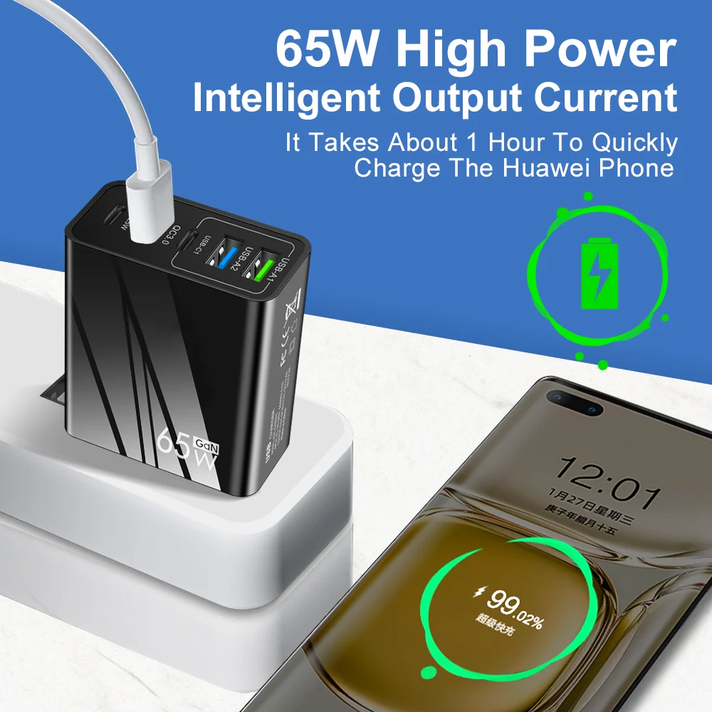 65W GaN 5 Ports USB Charger PD Fast Charging Adapter For Xiaomi iPhone 15 Samsung Mobile Phone Plug Charging QC 3.0 Wall Charger