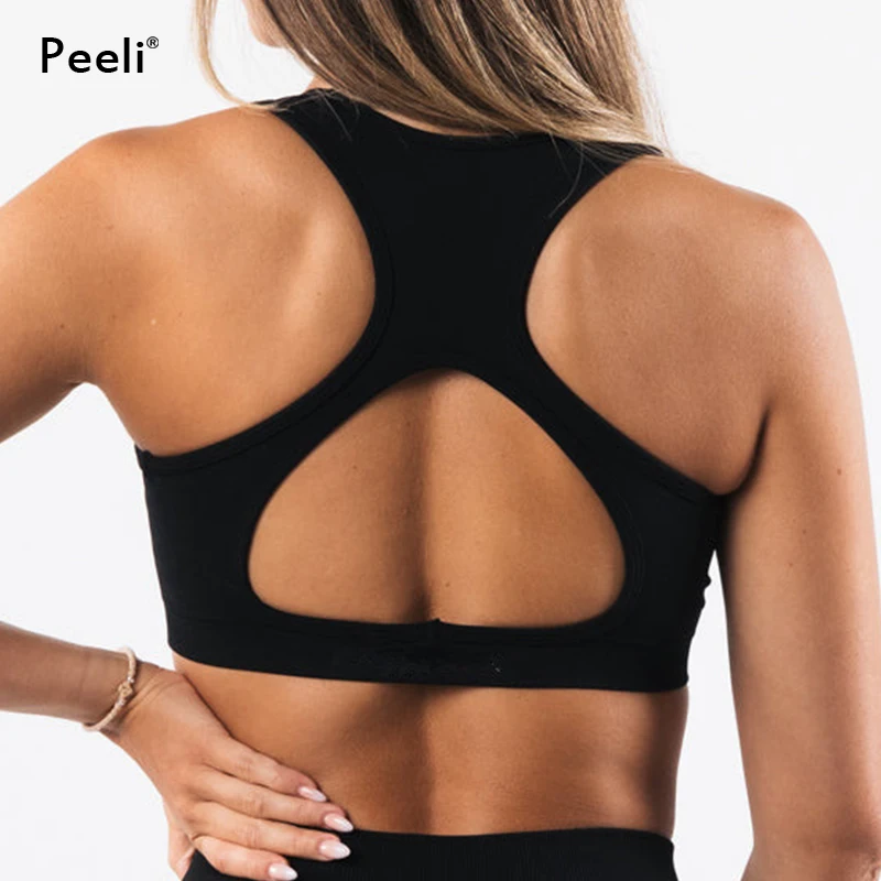 Reggiseno sportivo senza cuciture a impatto medio reggiseni Yoga imbottiti interni reggiseni sportivi senza schienale Push Up Gym Top Workout Bralette abbigliamento donna