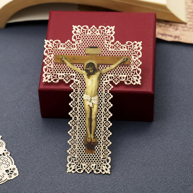 Hollow Lace Cross Bookmark Paper Catholic Christian Card Exquisite Gift