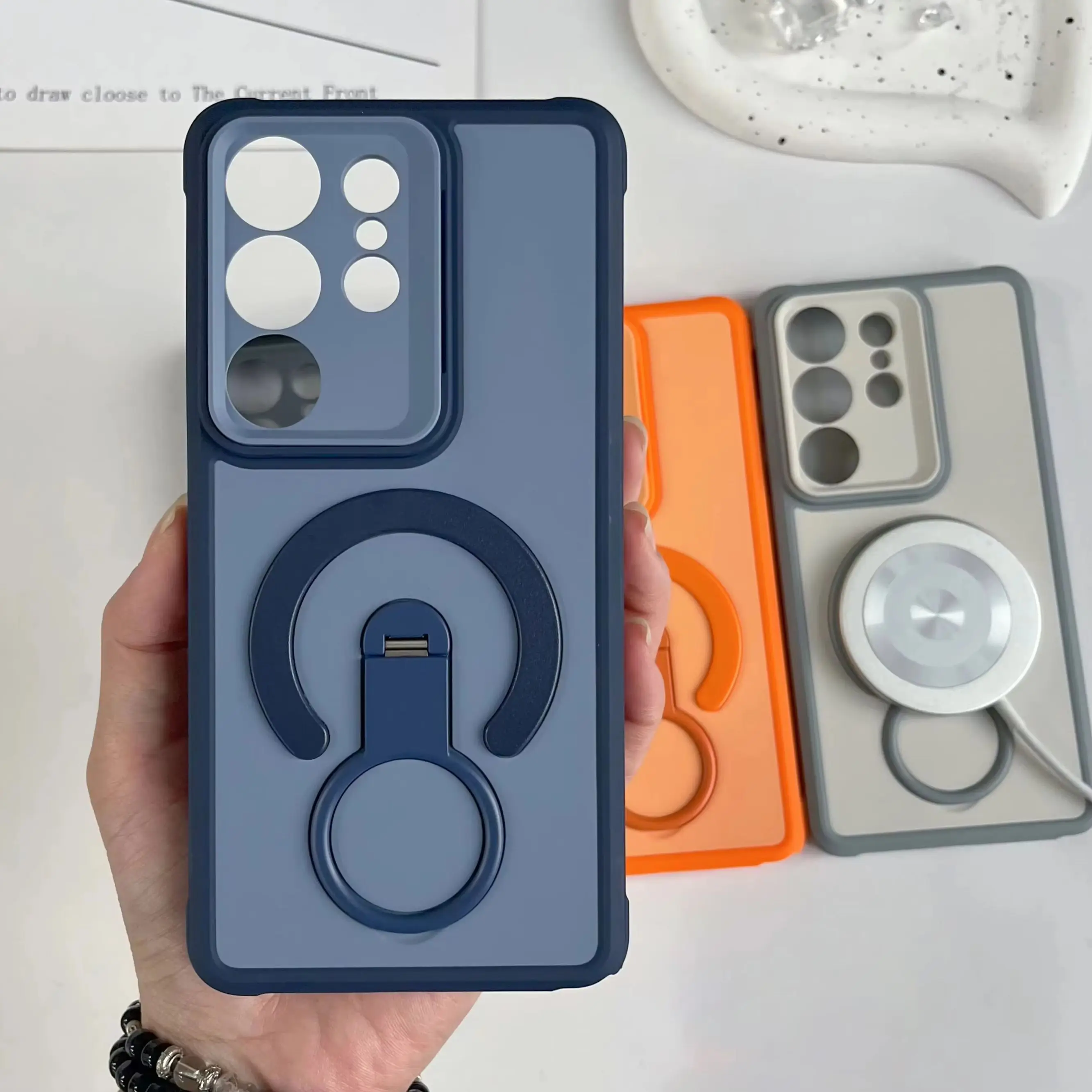 Shockproof Armor Matte Magnetic Case with Handheld Grip Stand Cover