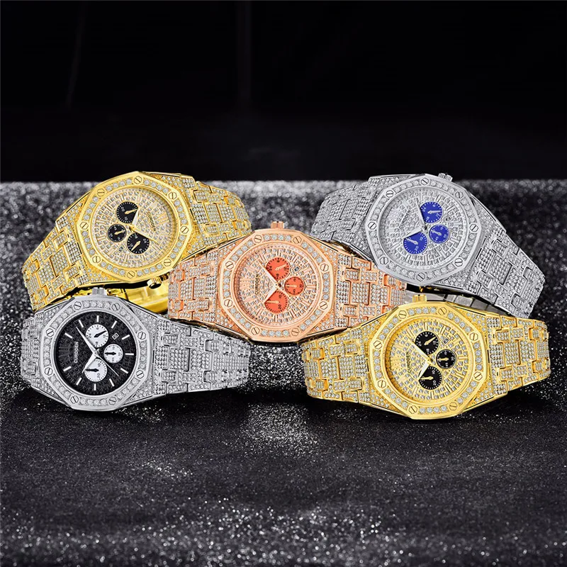 Original CURDDEN Big Brand Golden Watches For Men Fashion Alloy Band Hip Hop Diamond Date Quartz Watch Montres de Marque de Luxe