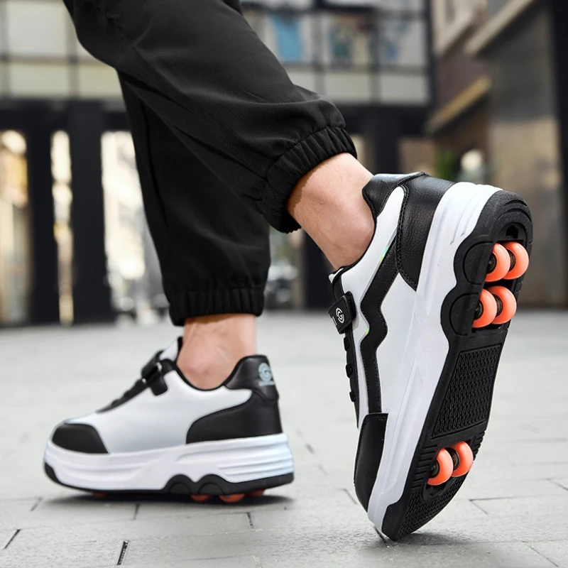 6 Wheels Children's Roller Skates Shoes Detachable Shoes with Wheel 2 in 1 Removable Pulley Skate Skating Parkour Racing Sneaker