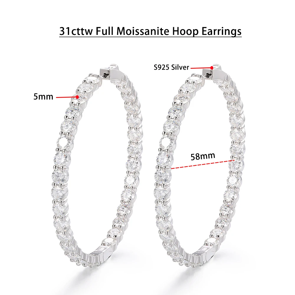 Serenity 31cttw 5mm D Color Moissanite Hoop Earrings For Women Wedding Bridal S925 Silver Earrings Anniversary Gift Fine Jewelry 2