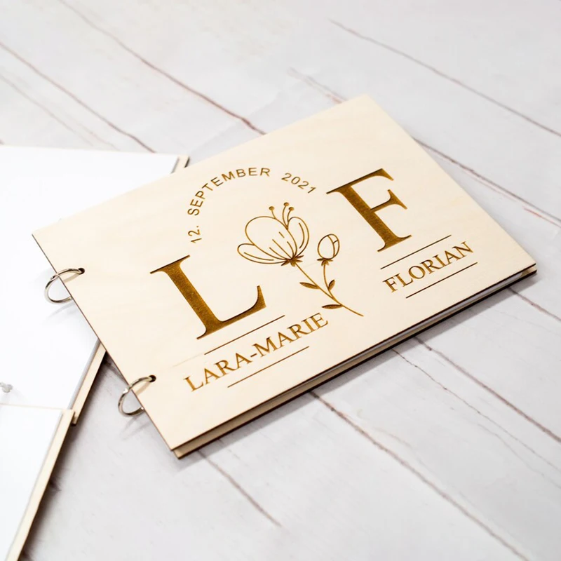 Personalized Wedding Guestbook,Wooden cover,Elegant memory Book for Wedding,Wedding Decor,Laser Engraved Wedding Memory Album
