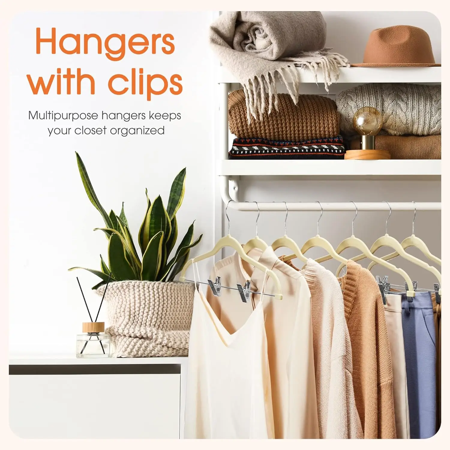 100 PACK, Non-Slip Velvet Hangers Clothes Flocked, Beige + Light