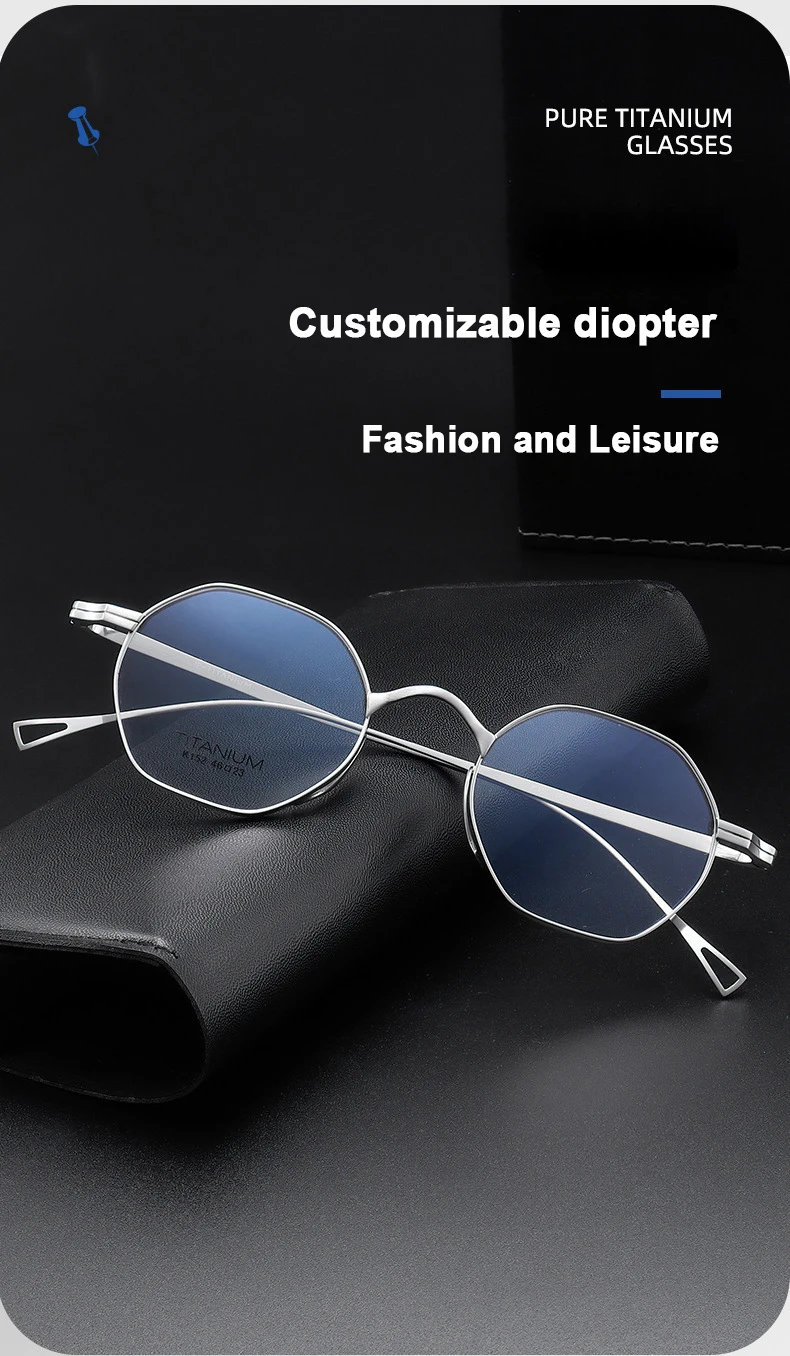 Pure Titanium Eyeglasses - Handmade Retro Polygonal Frames Small Frame Glasses