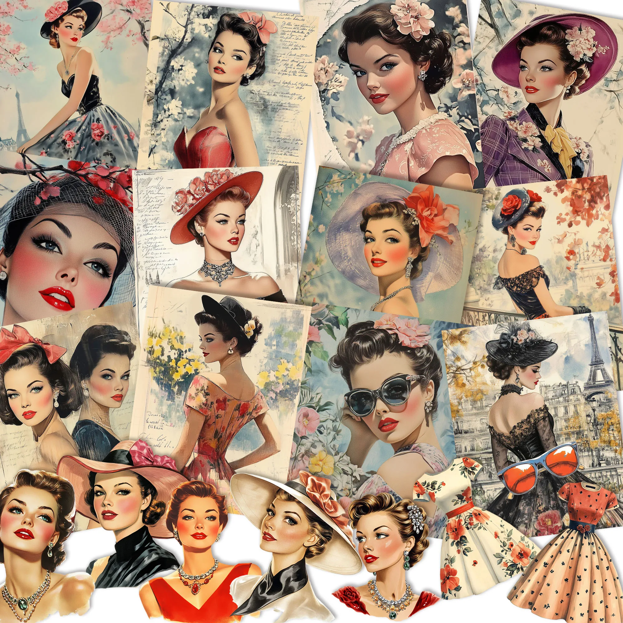 80s Modern Girl Vintage Style PostCards Kits with Sticker for Scrapbooking Supplies Junk Journal Kits 68pieces(with 8 envelopes) stickers scrapbooking supplies,journal tools set