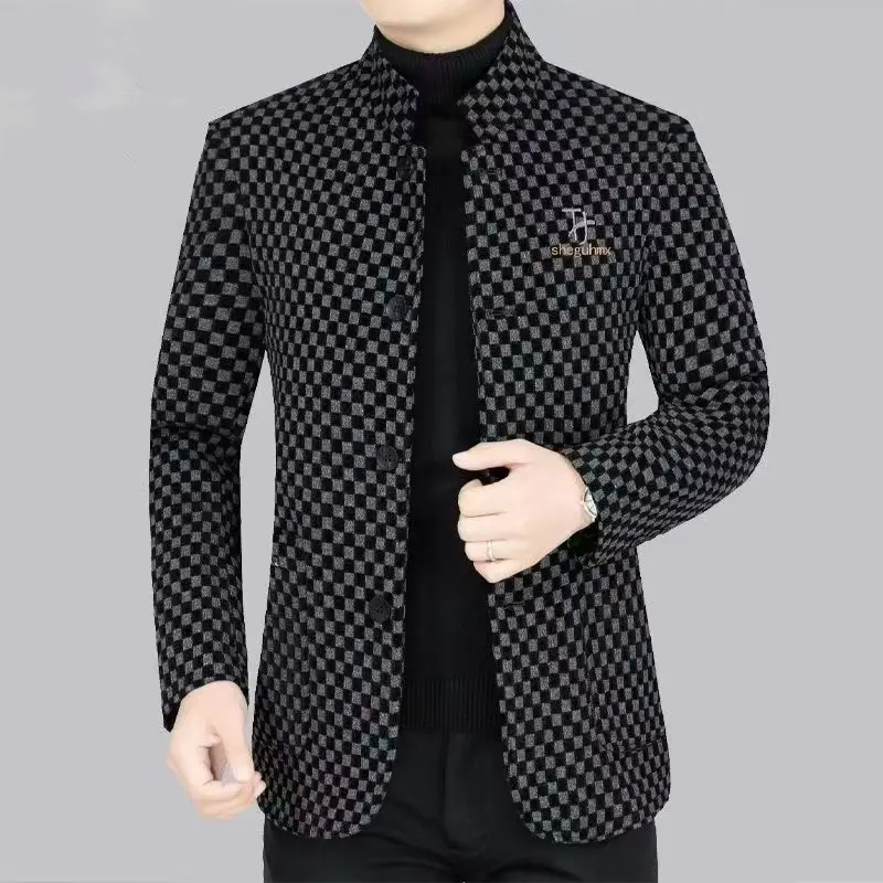 Chaqueta informal de lana para hombre, ropa de abrigo con cuello, negocios, ocio, juvenil, estilo coreano grueso, ajuste estándar, doble botón, invierno