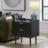 20" Small Side Table, Modern Bedside Tables with 2 Stroage Drawers, for Table for Living Room, Bedroom, Black&Gold, 1-Pack 1
