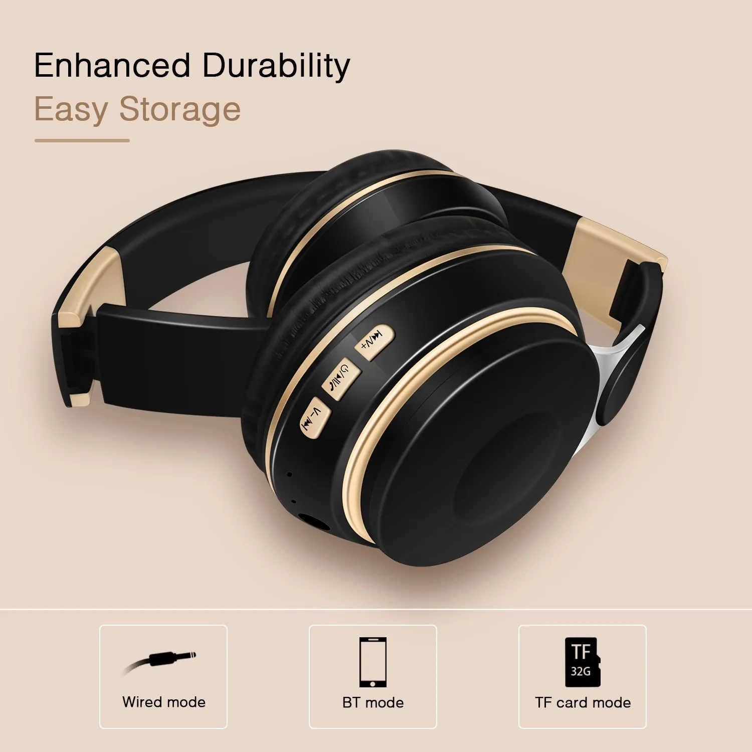 2026 Draadloze Bluetooth-hoofdtelefoon Stereo hoofdband-headset met SD-kaartondersteuning en microfoon voor iPhone Samsung-tablet - Afbeelding 4