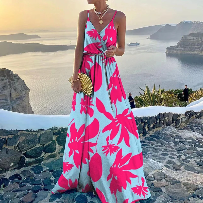 V-Neck Boho Maxi Dress with Cutout - Effortless Summer Elegance
