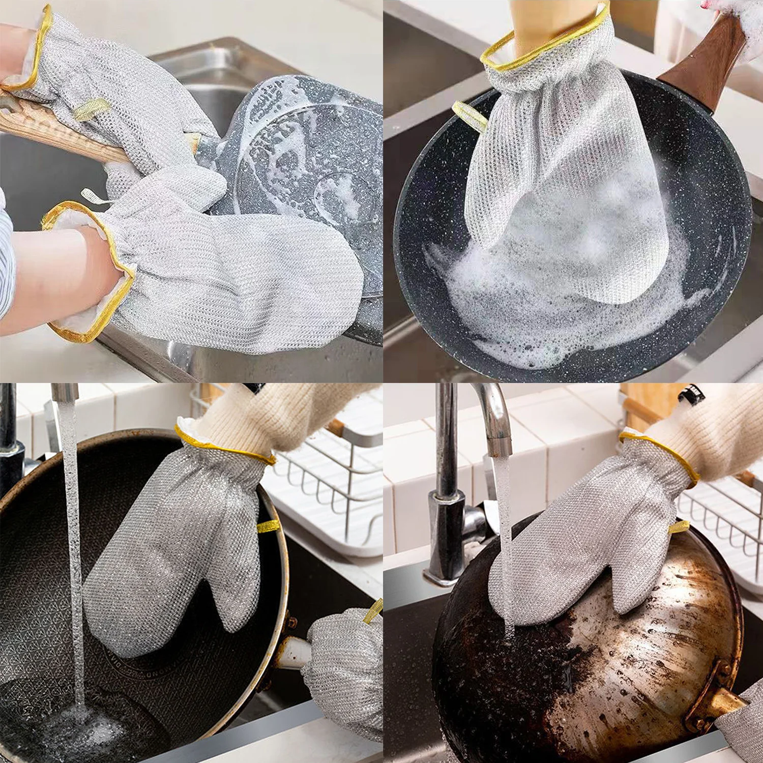 Housework Cleaning Gloves Steel Wire Ball Dish Washing Gloves Kitchen Dishcloth Dishwashing Cleaning Cloth Tools