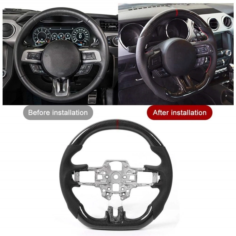 

Carbon Fiber Steering Wheel Fit For Ford Mustang 2015 2016 2017 2018 2019 2020 2021 2022 GT Shelby Replacement Car Accessories