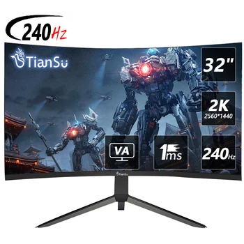 TIANSU 32 인치 모니터 240Hz 2K 165Hz 커브드 게이밍 모니터 PC 디스플레이 용 HDMI 컴퓨터 게이머 화면 고속 VA DP 커브드 모니터
