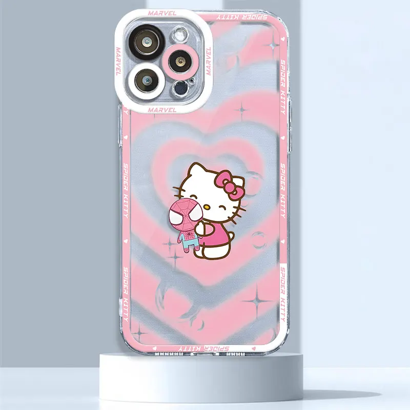 thumbnail image 1 of Funda de teléfono para iPhone 7 8 XS Max 12 15 Pro 13 Mini SE 11 Pro XR 14 Pro Max Marvel Spidermans Hello Kitty, funda transparente suave, 1 of 5
