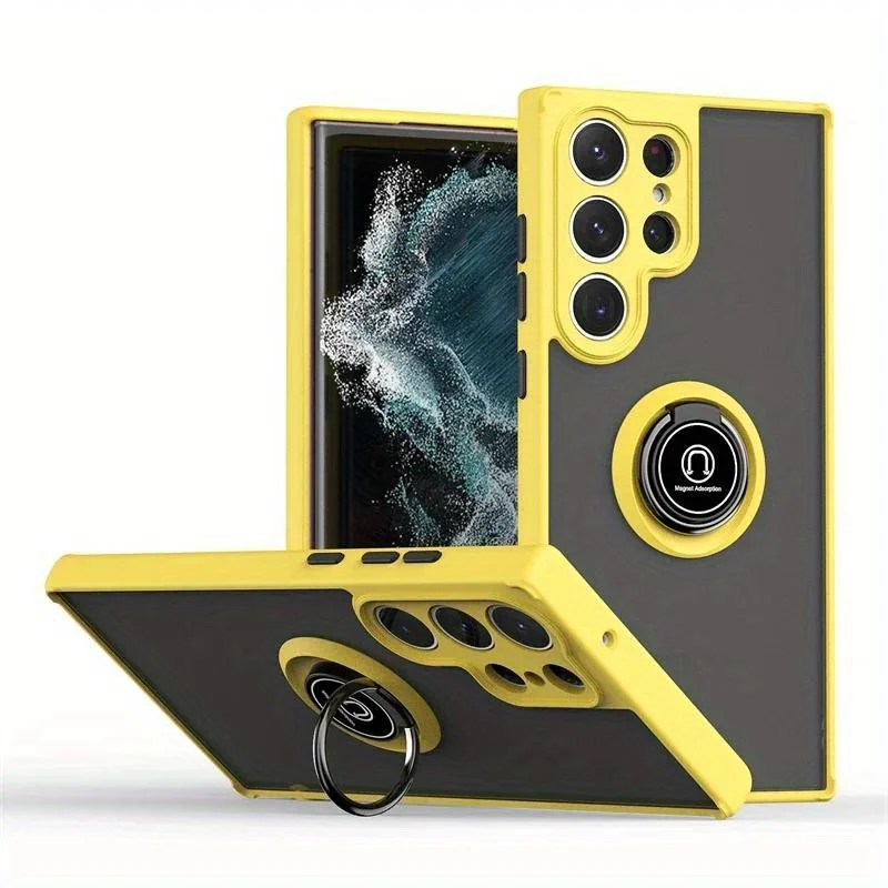 Sleek Magnetic Ring Matte Phone Case with Stand Functionality