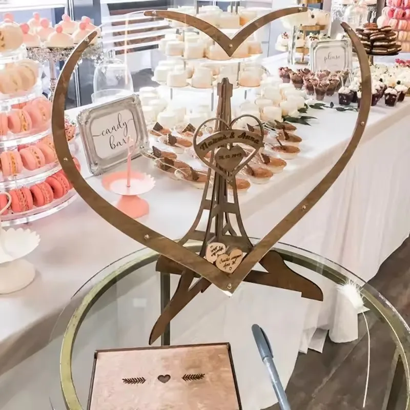 Wedding Guest Book Wooden Sweet Heart-shaped Wedding Guest Book Engraved Transparent Guestbook Weddings Welcome Card Decoration