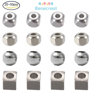 20-50 개 스페이서 비즈 스테인레스 스틸 느슨한 비즈 금속 스페이서 비즈 부드러운 표면 비즈 DIY 보석 만들기 구멍 1-3mm