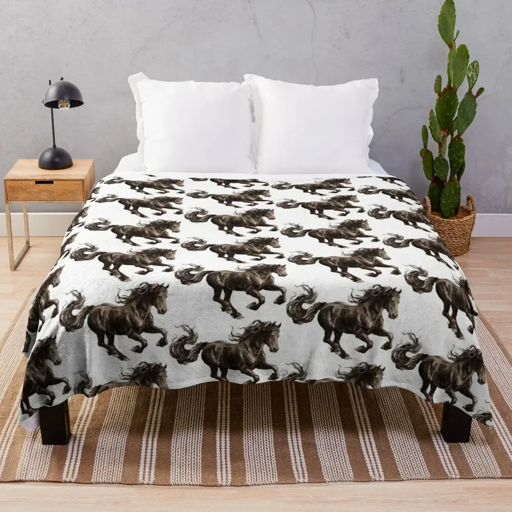 

Friesian horse Throw Blanket Soft Plush Plaid For Baby Blankets