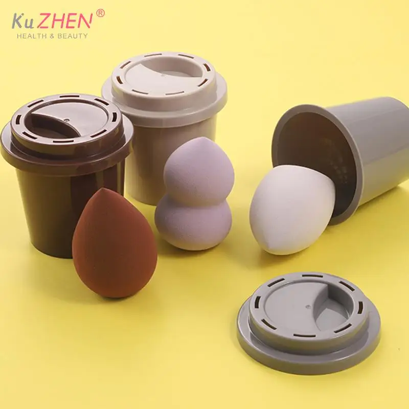 

Coffee Cup Type Beauty Sponge Stand Storage Case Makeup Set Blender Puff Holder Empty Cosmetic Puffs Box Wet And Dry Use Makeup
