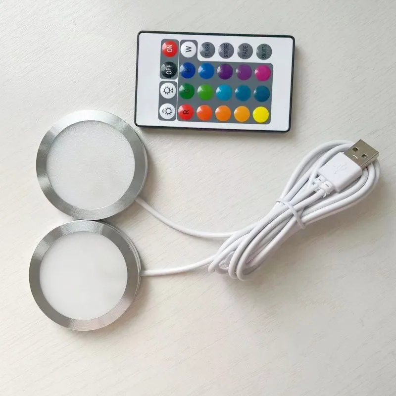 Led USB Spotlight 3W DC 5V RGB With Remote Jewelry Cabinet Showcase Counter Lamp Ceiling Mini Spot Light USB plug 2 in One 3