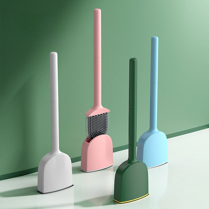 

Toilet Brush with Base Wall Mounted Silicone Wc Flat Brush Home Cleaning Brush Set Quick Drying Toilet Cleaner Brush
