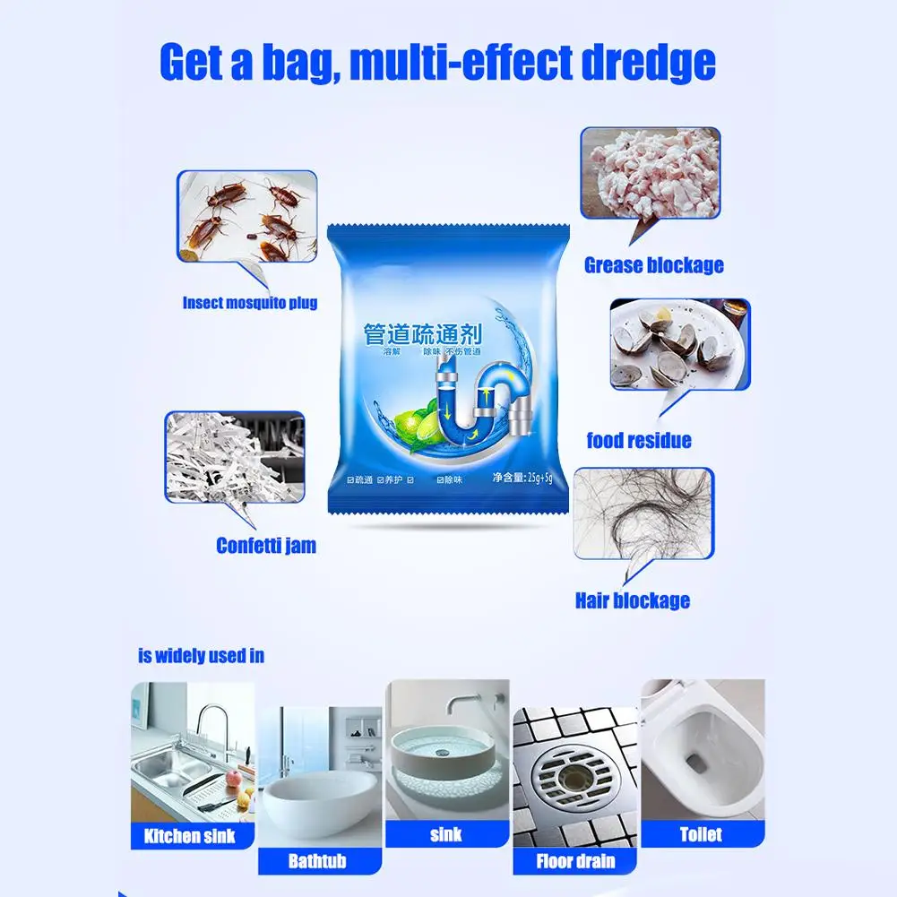 Powerful Sink Drain Cleaners Sticks Sewage Decontamination Deodorant Kitchen Toilet Bathtub Sewer Cleaning Powder 30g drain cleaner pipe dredging agent pipe cleaner