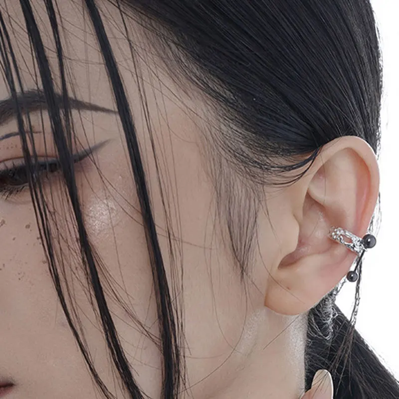 

Korean niche design S925 sterling silver irregular texture two-color ear clip ins wind no ear hole ear bone clip earringsMES008
