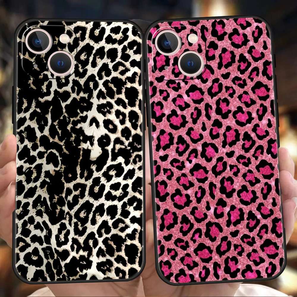 Weiche TPU-Handyhülle für iPhone 16/15/14/13/12/Pro/Max/16E/11/Pro/7/8/Plus/XS/Max, stoßfeste Schale, schwarzes Leopardenmuster