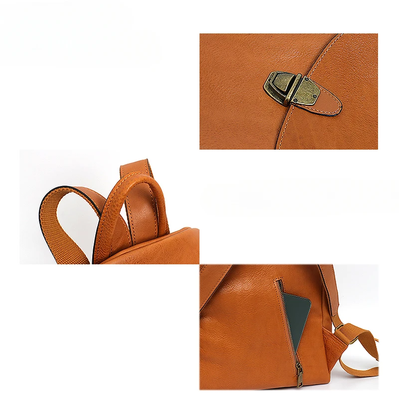 Large travel laptop bag student leisure backpack retro flip backpack women's leather shoulder bag