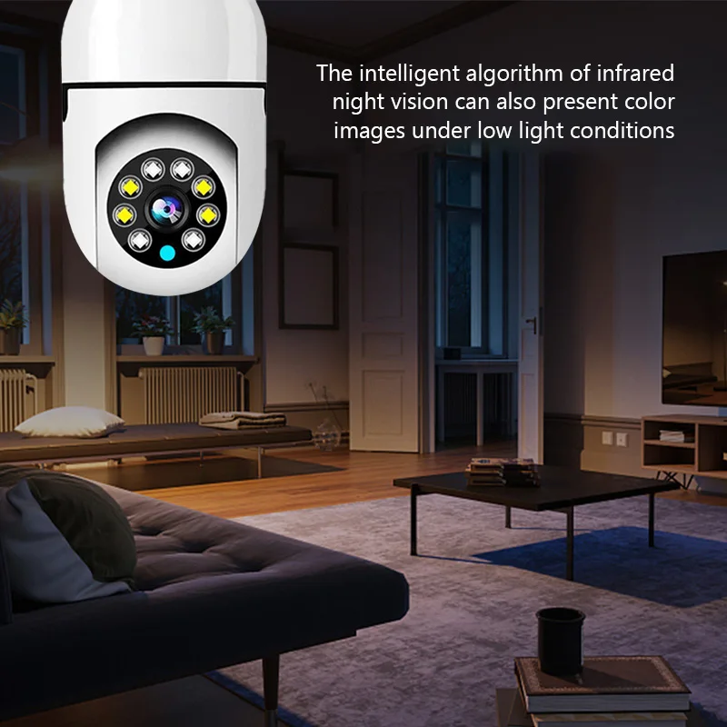 Bulb Wireless security camera 2.4G : 1MP Night Vision, 360° Color Tracking, Zoom | Smart Home Security