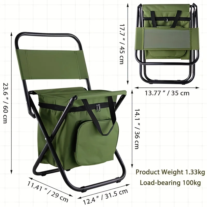 Outdoor Foldable Portable fishing chair Beach Chair, Ice bag chair Back Chair, As Outdoor Fishing with cooler Storage Bag