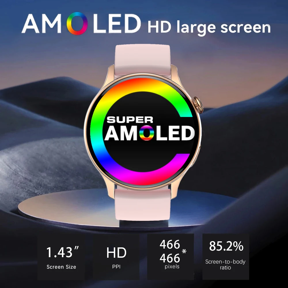 2023 ���ο� ����Ʈ ��ġ ���� 466*466 AMOLED 1.43 HD ȭ�� �׻� ���÷��� �ð� �������� ��ȭ IP68 ��� ������ ����Ʈ �ð�