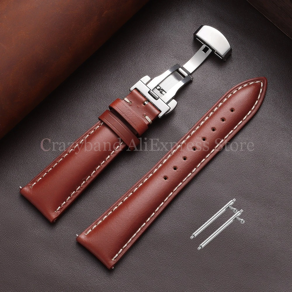 Premium Oil Wax Discoloration Calf Leather Watch Strap with Butterfly Buckle