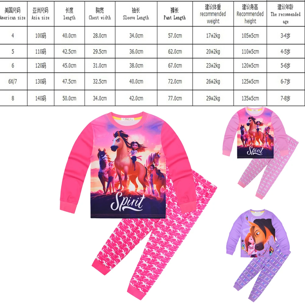 Kids Spirit Riding Free Costume Cartoon Pyjama Baby Girls Long Sleeve T Shirt Pants 2pcs Sets Boys and Girls Casual Sleepwear