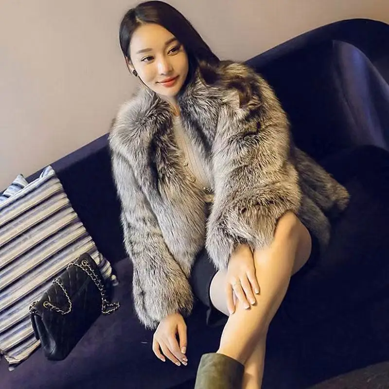 2023 New Women Short Faux Fur Coat Fashion Temperament Socialite Imitation Fox Fur Outwear Winter Thicken Thermal Slim Outcoat