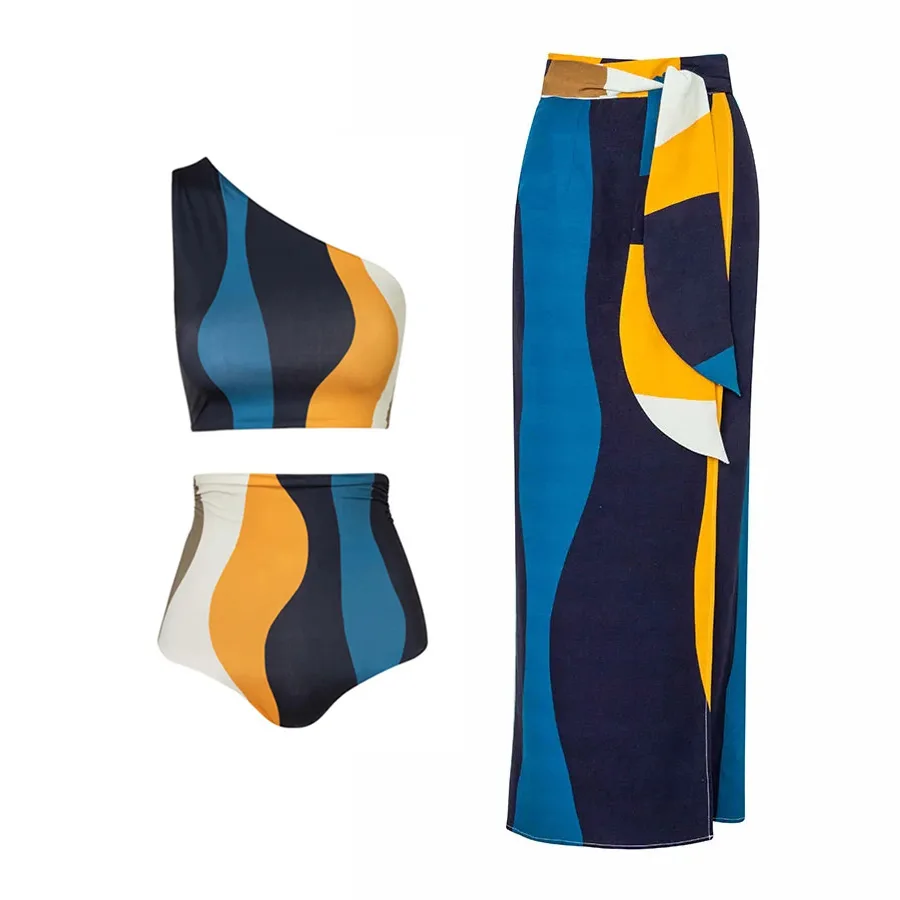 2023 New Fashion Printed One-piece Swimsuit Women's Beach Bikini Suit Skirt Vintage Swimwear Beach Dress Beachwear Cover-up