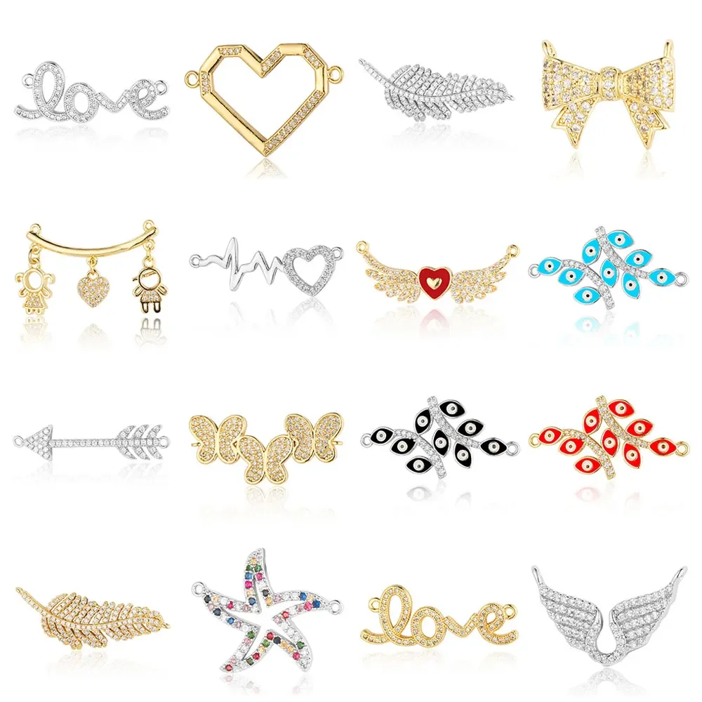 

3Love Heart Wing Bowknot Copper Zircon DIY Jewelry Charms Arrow Leaf Butterfly Starfish Boy Girl Bracelet Earring Making