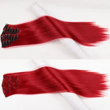 

24Inches 6Pcs/set 16 Clips Long Straight Synthetic Hair Extensions Clips in High Temperature Fiber Red Brown Hairpiece