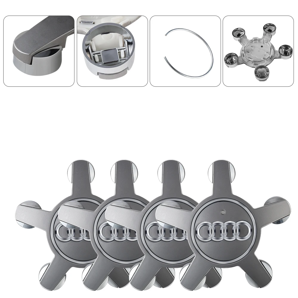 4개 61mm/133mm 자동차 휠 센터 캡 허브 커버 배지 아우디 A1 8X A3 8P 8L A4 콰트로 슬라인 A5 A6 A7 A8 TT Q3 Q5 Q7 Q8 B6 B7용