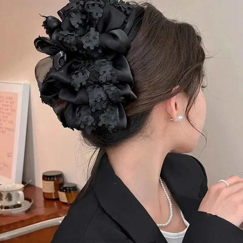 Summer Large Size Lace Trim Multi-layer Butterfly Clip Hair Accessories High-end Feel Back Hairpin Shark Clip Head Grip Handmade - AliExpress